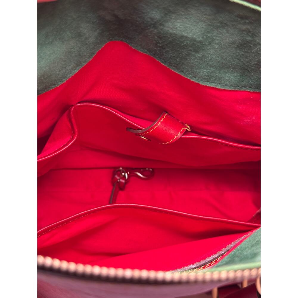 Dooney & Bourke Florentine satchel red Italian leather brushed brass hardware - Picture 10 of 12